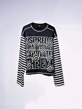 ABO “Inspired” Black Graphic Sweatshirt With Striped Sleeves